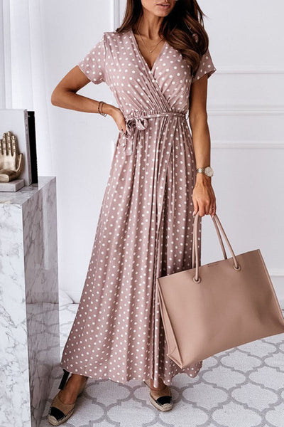 Fashion Sexy Dot Print V-Neck Slit Dress