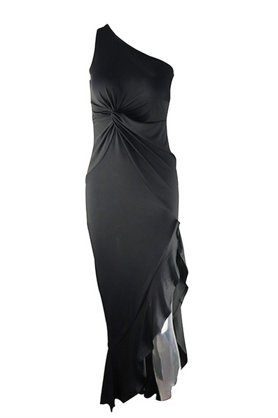 Elegant One Shoulder Flounce Slit Evening Dress