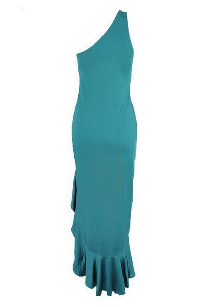 Elegant One Shoulder Flounce Slit Evening Dress