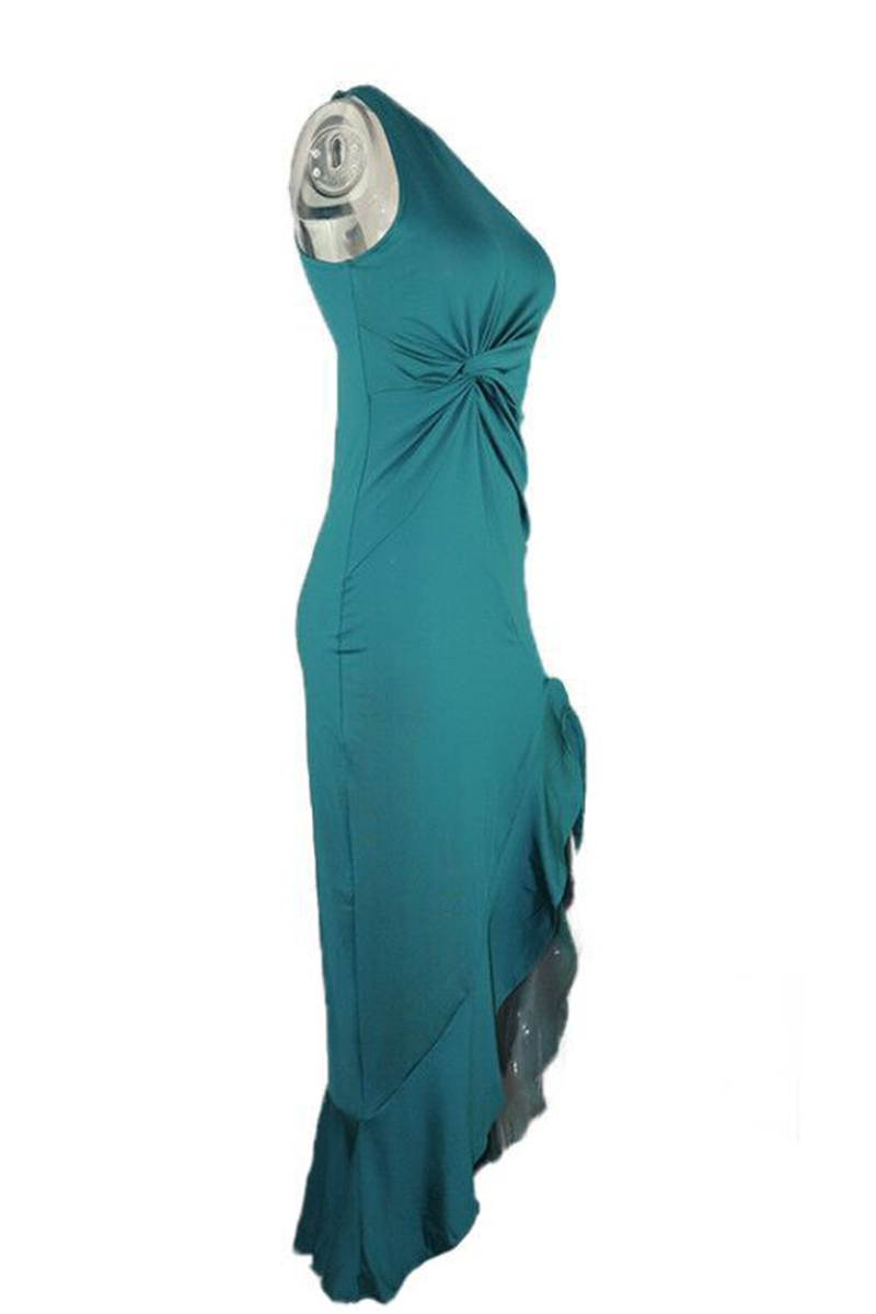 Elegant One Shoulder Flounce Slit Evening Dress