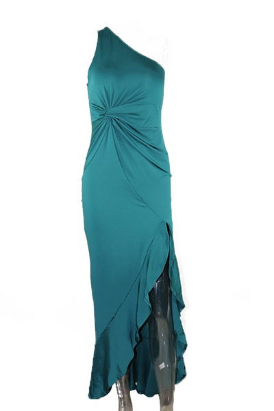 Elegant One Shoulder Flounce Slit Evening Dress