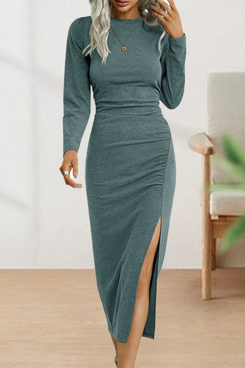 Clara - Romantic Folded O-Neck Sheath Dress