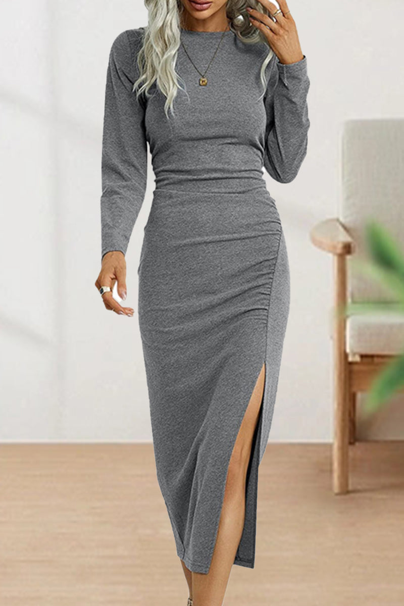 Clara - Romantic Folded O-Neck Sheath Dress