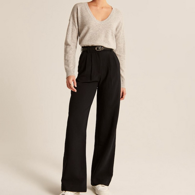 Women's High-Waisted Casual Trousers with Wide Legs