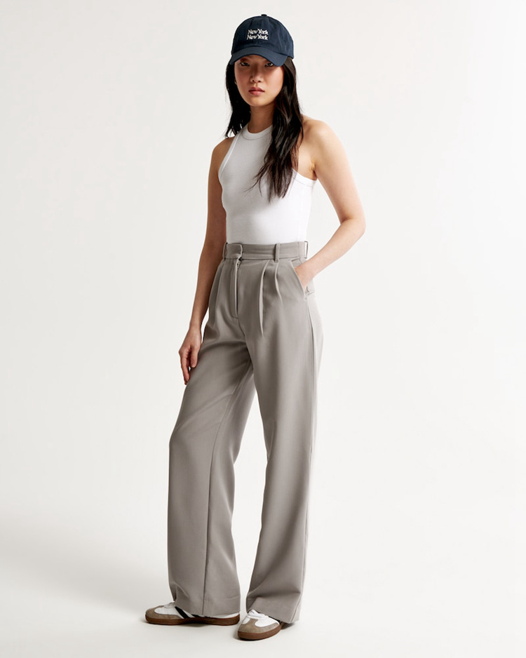 Women's High-Waisted Casual Trousers with Wide Legs