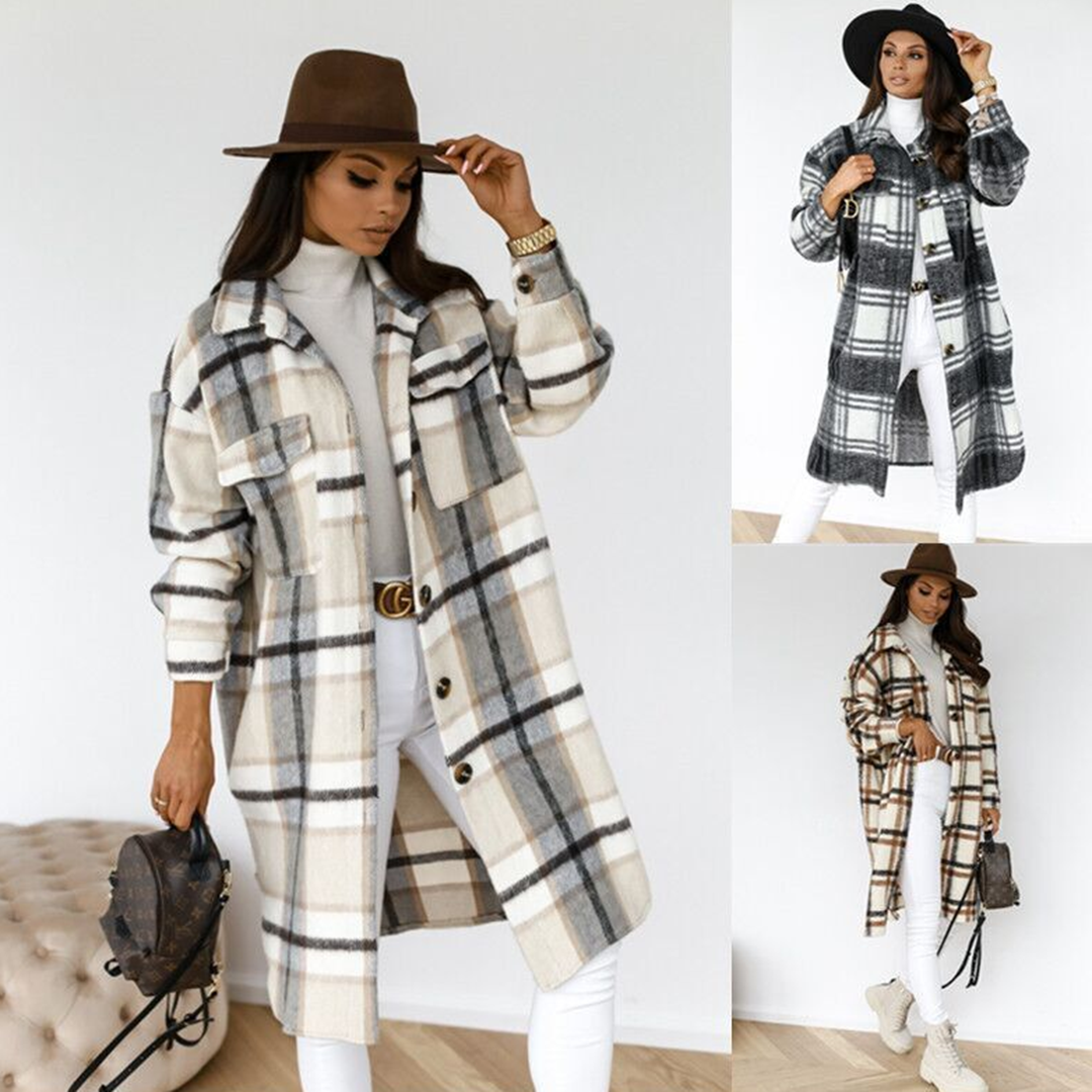 ChicLayer Women's Checked Long Coat