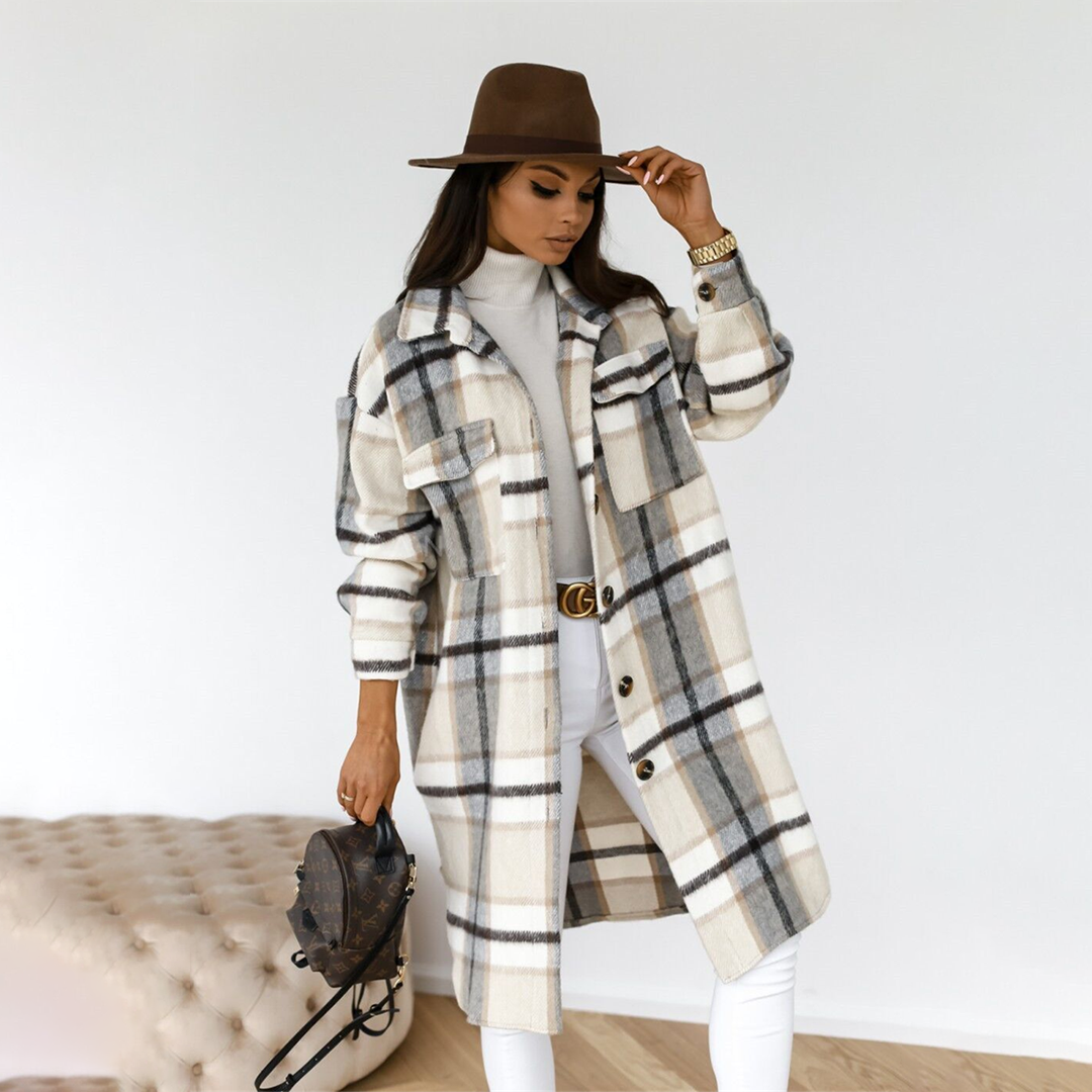 ChicLayer Women's Checked Long Coat