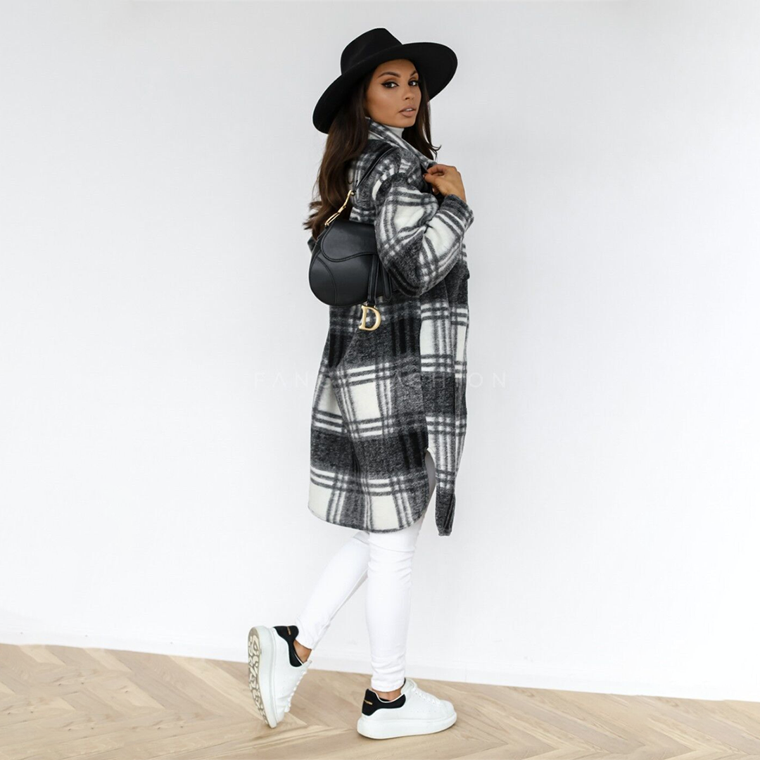 ChicLayer Women's Checked Long Coat