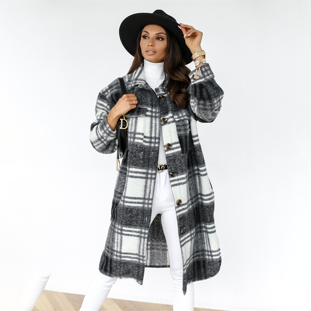 ChicLayer Women's Checked Long Coat