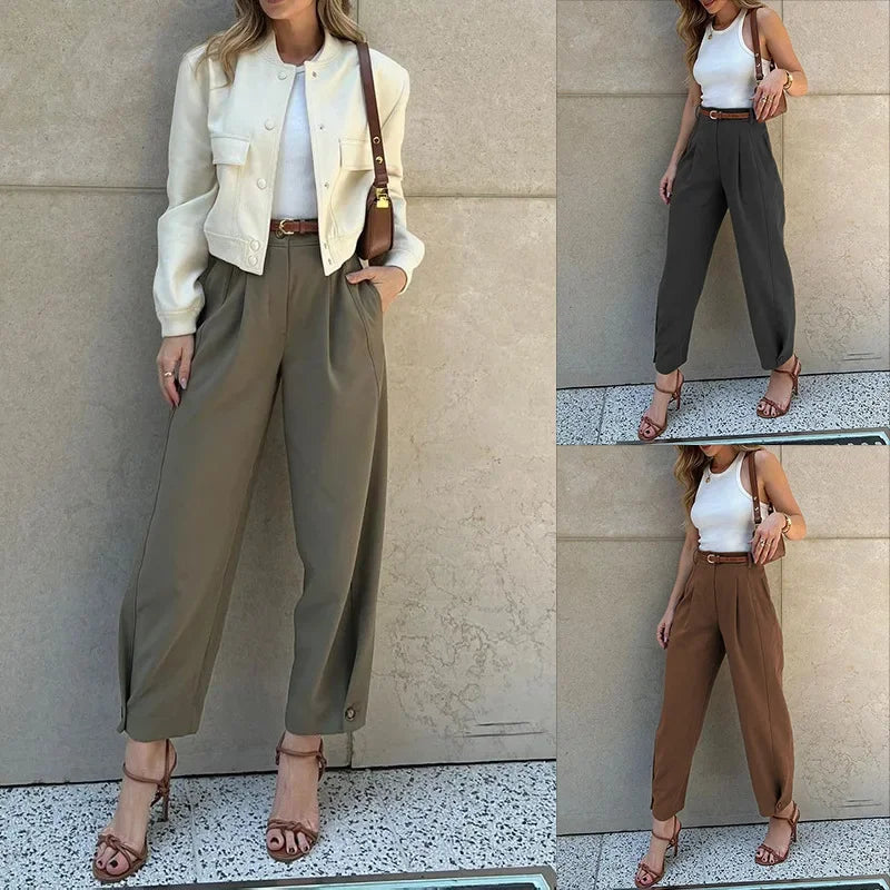 High-Waisted Cargo Trousers with Zip Fastening