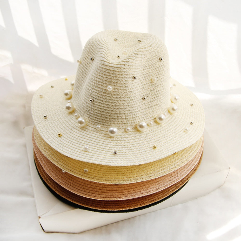 SummerGlam - Pearl-Embellished Wide Brim Hat