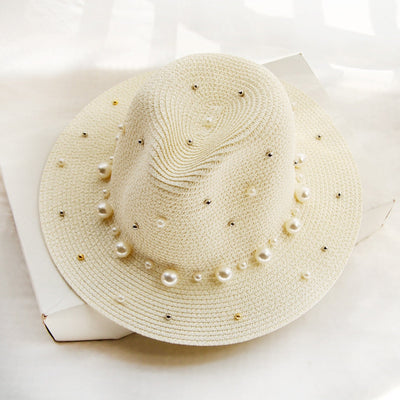 SummerGlam - Pearl-Embellished Wide Brim Hat