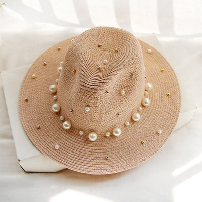 SummerGlam - Pearl-Embellished Wide Brim Hat