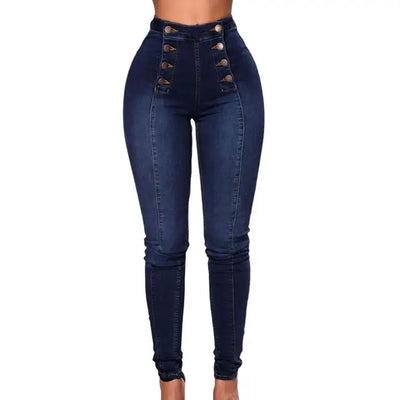 Elegant Ladies High-Waist Double-Breasted Jeans