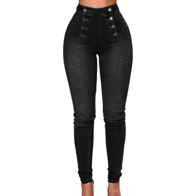 Elegant Ladies High-Waist Double-Breasted Jeans