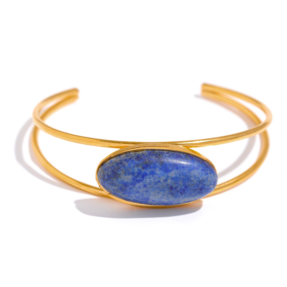 CobaltElegance - Lapis Lazuli Gold-Plated Stainless Steel Bracelet by Karina