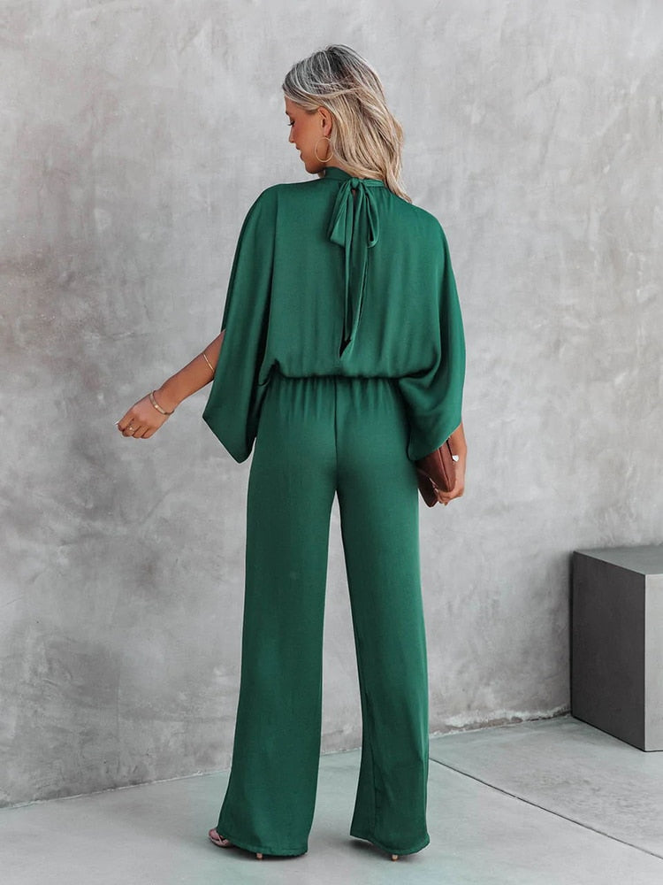 High-neck jumpsuit with open sleeves