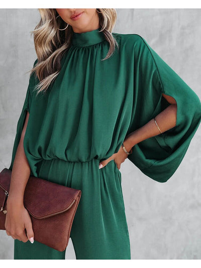 High-neck jumpsuit with open sleeves