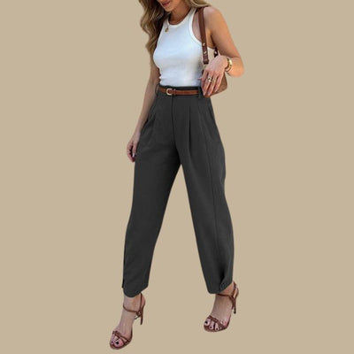 High-Waisted Cargo Trousers with Zip Fastening