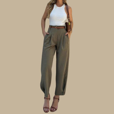 High-Waisted Cargo Trousers with Zip Fastening