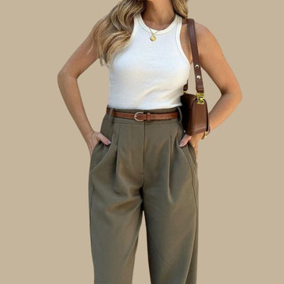 High-Waisted Cargo Trousers with Zip Fastening