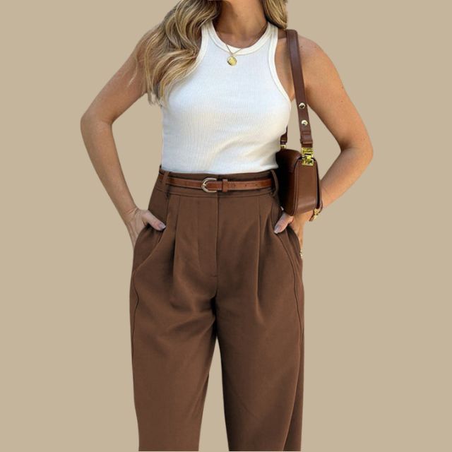 High-Waisted Cargo Trousers with Zip Fastening